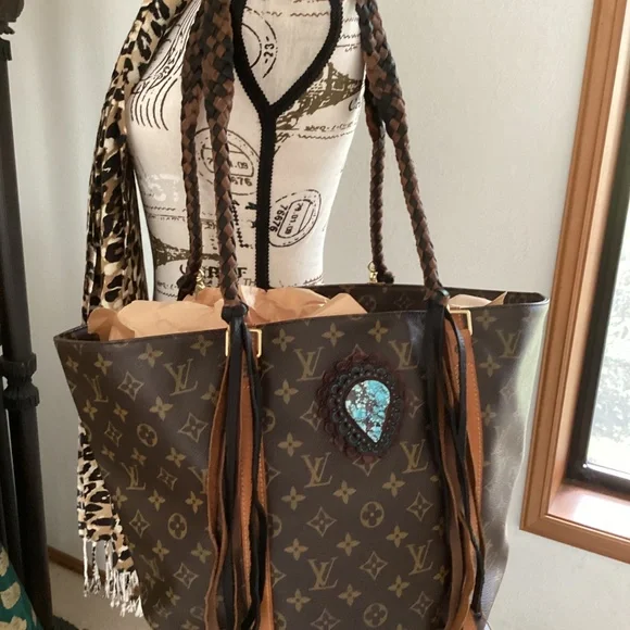 Vintage Louis Vuitton Revamped Shopping SacTote Handbag Turquoise Braided Straps - Picture 16 of 16